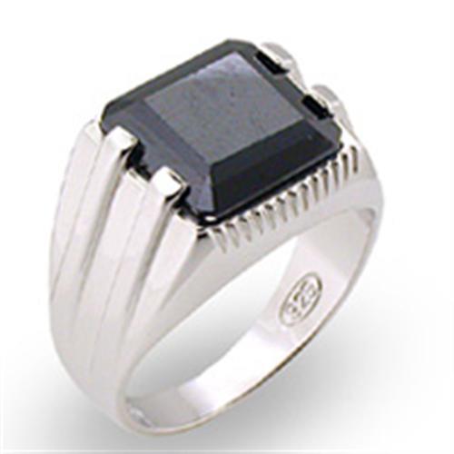 31407 - High-Polished 925 Sterling Silver Ring with AAA Grade CZ in Jet