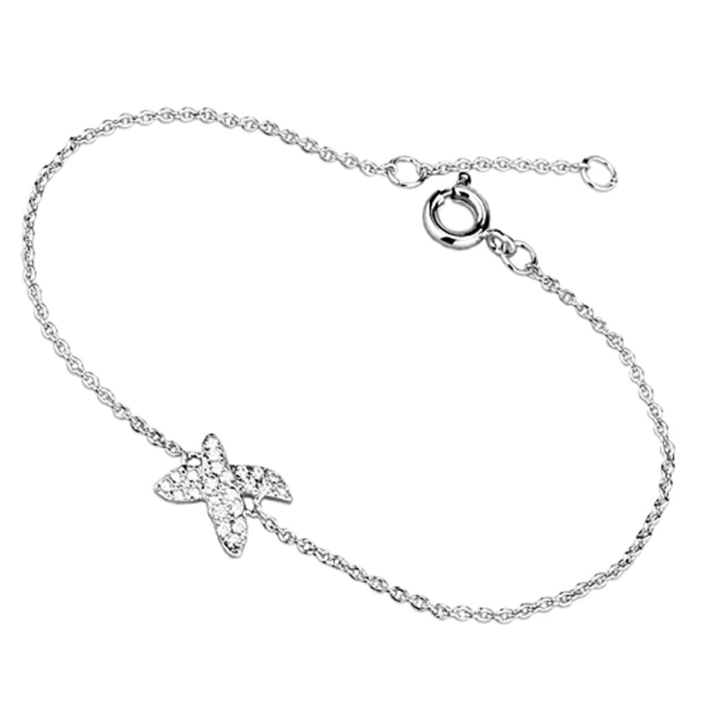 3W405 - Rhodium Brass Bracelet with AAA Grade CZ in Clear-0