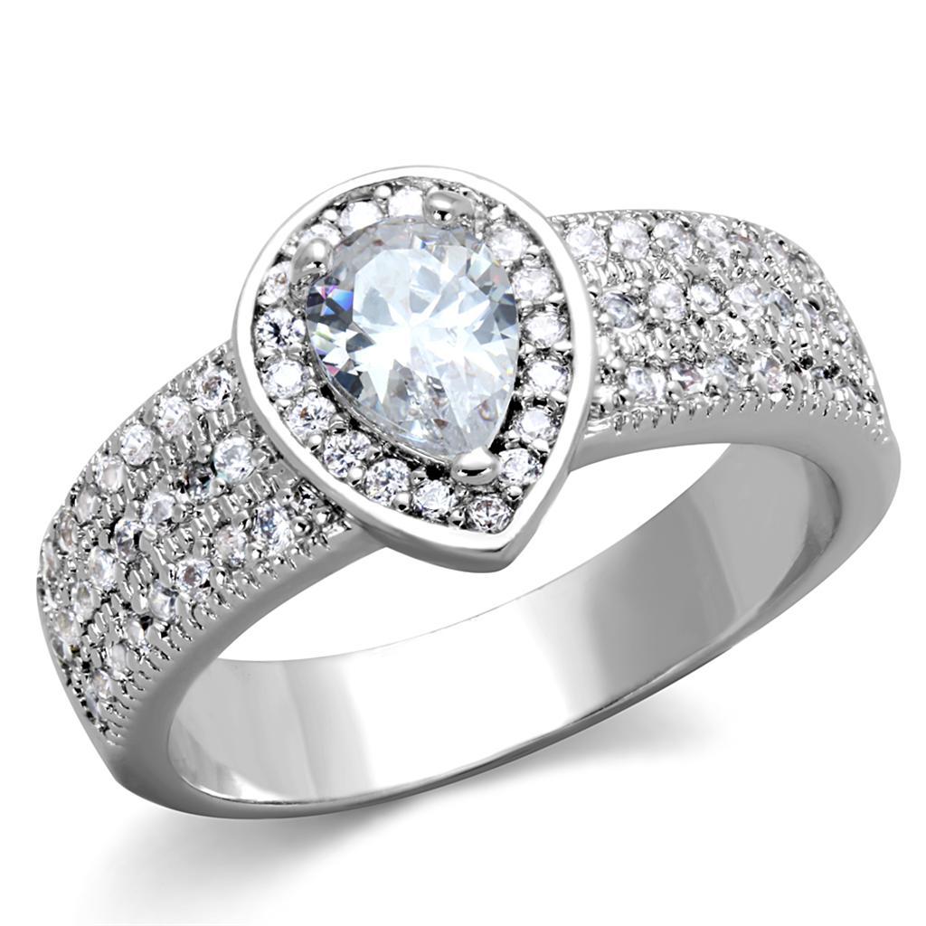 3W831 - Rhodium Brass Ring with AAA Grade CZ in Clear-0