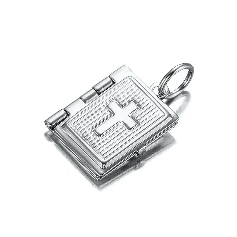 925 Silver Plated Bible Pendant (Opens with 1 bible page) - USA Made-0
