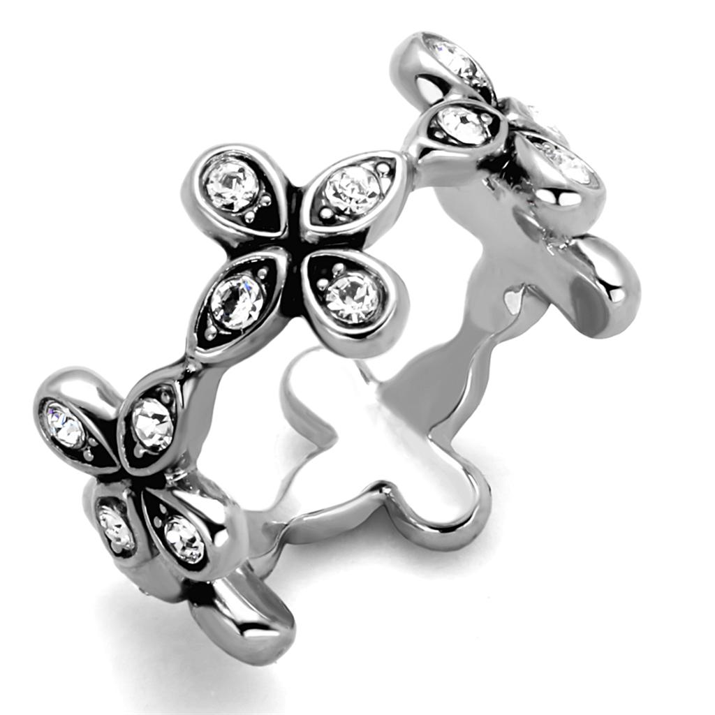 LO3519 - Rhodium Brass Ring with Top Grade Crystal in Clear-0