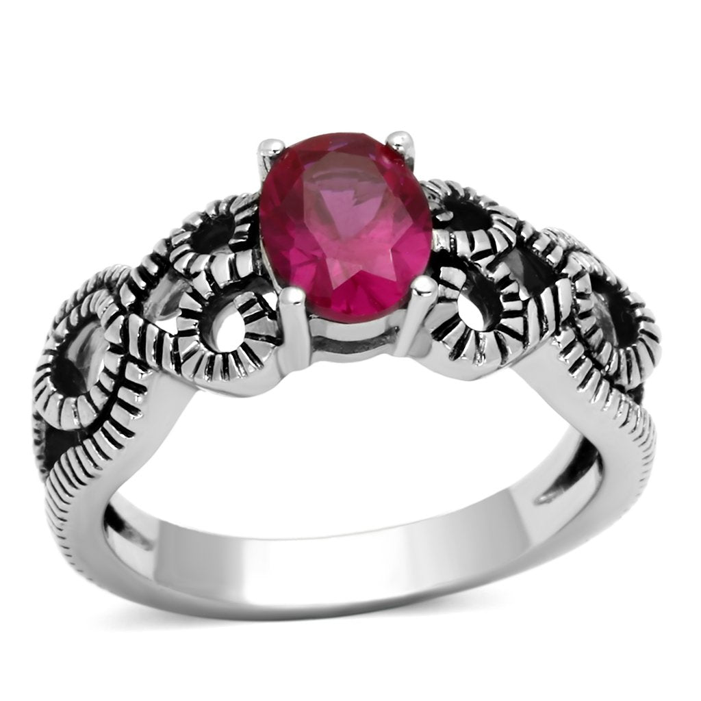 TK1112 - High polished (no plating) Stainless Steel Ring with AAA Grade CZ in Ruby