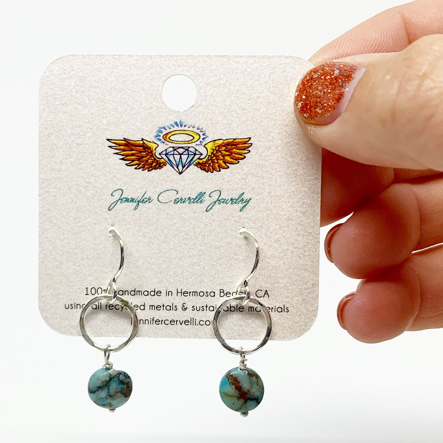 Turquoise Disc Drop Earrings