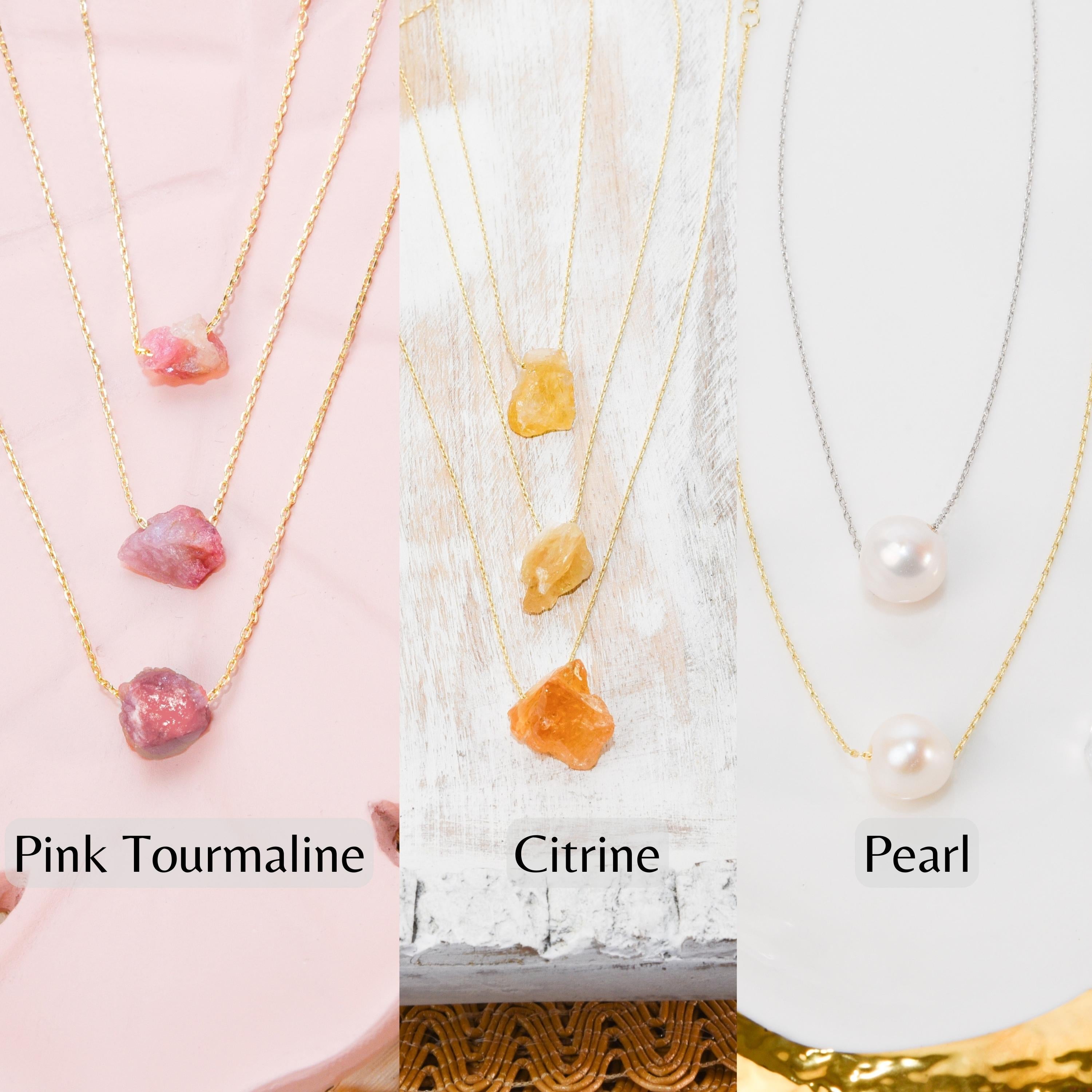 Raw Crystal 14K Gold, Silver Birthstone Necklace-9