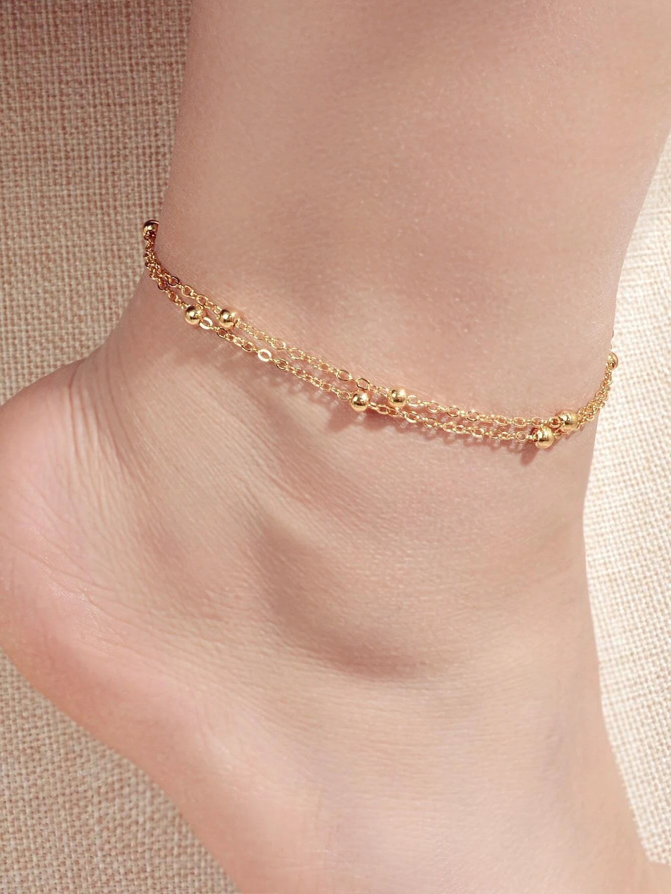 Summer Accessories Gold Silver Doublelayer Chain Anklet Holiday Beach Jewellery-0