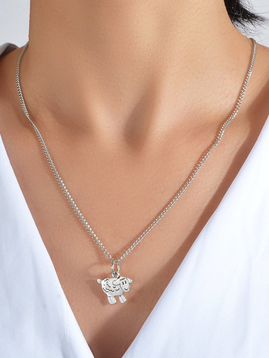 Fashion Jewellery Silver Chain Minimalist Cartoon Sheep Pendant Necklace Gift-0