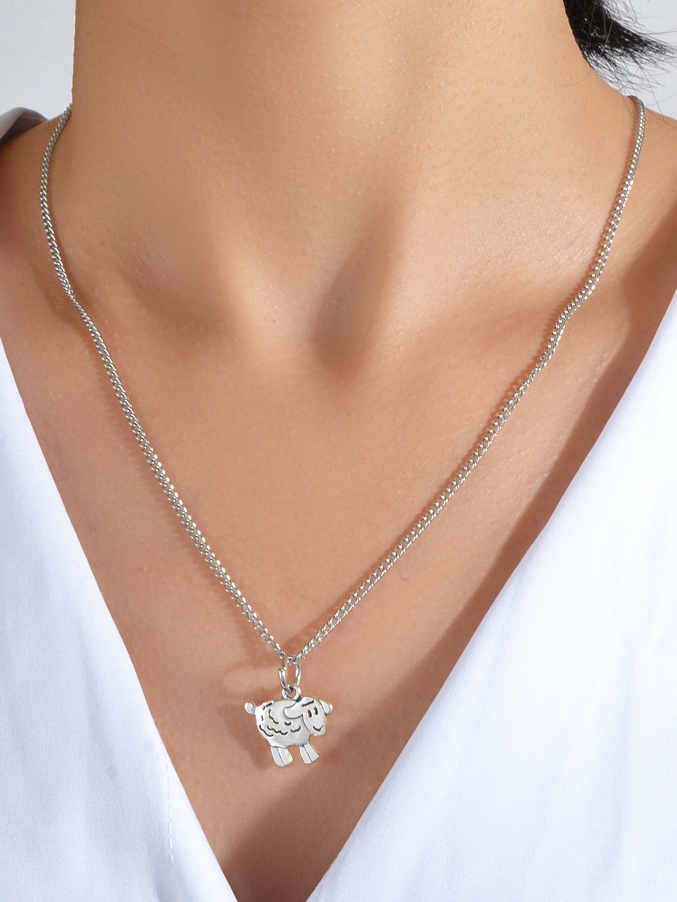 Fashion Jewellery Silver Chain Minimalist Cartoon Sheep Pendant Necklace Gift-0
