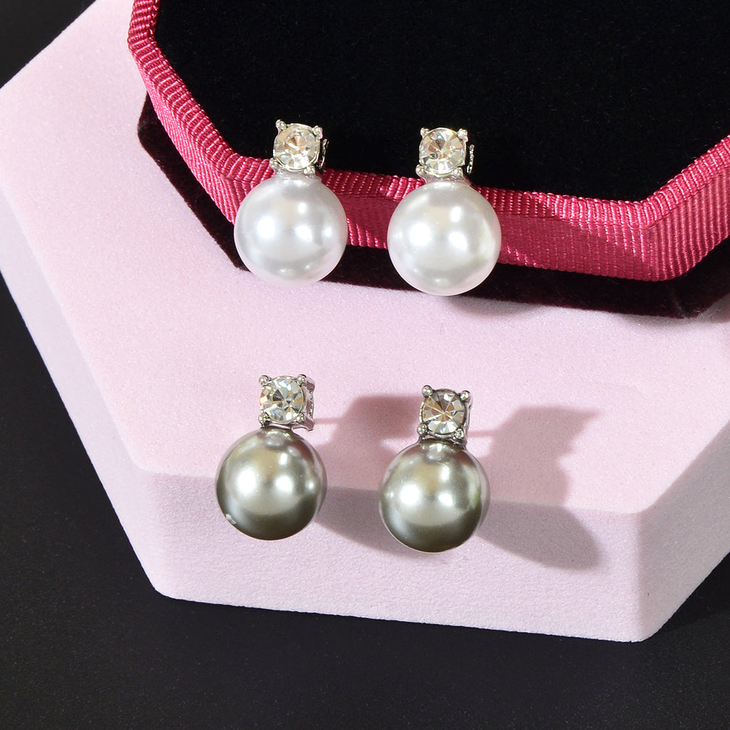 Diamond Encrusted Pearl Stud Earrings - Elegant Sparkle for Every Occasion-0