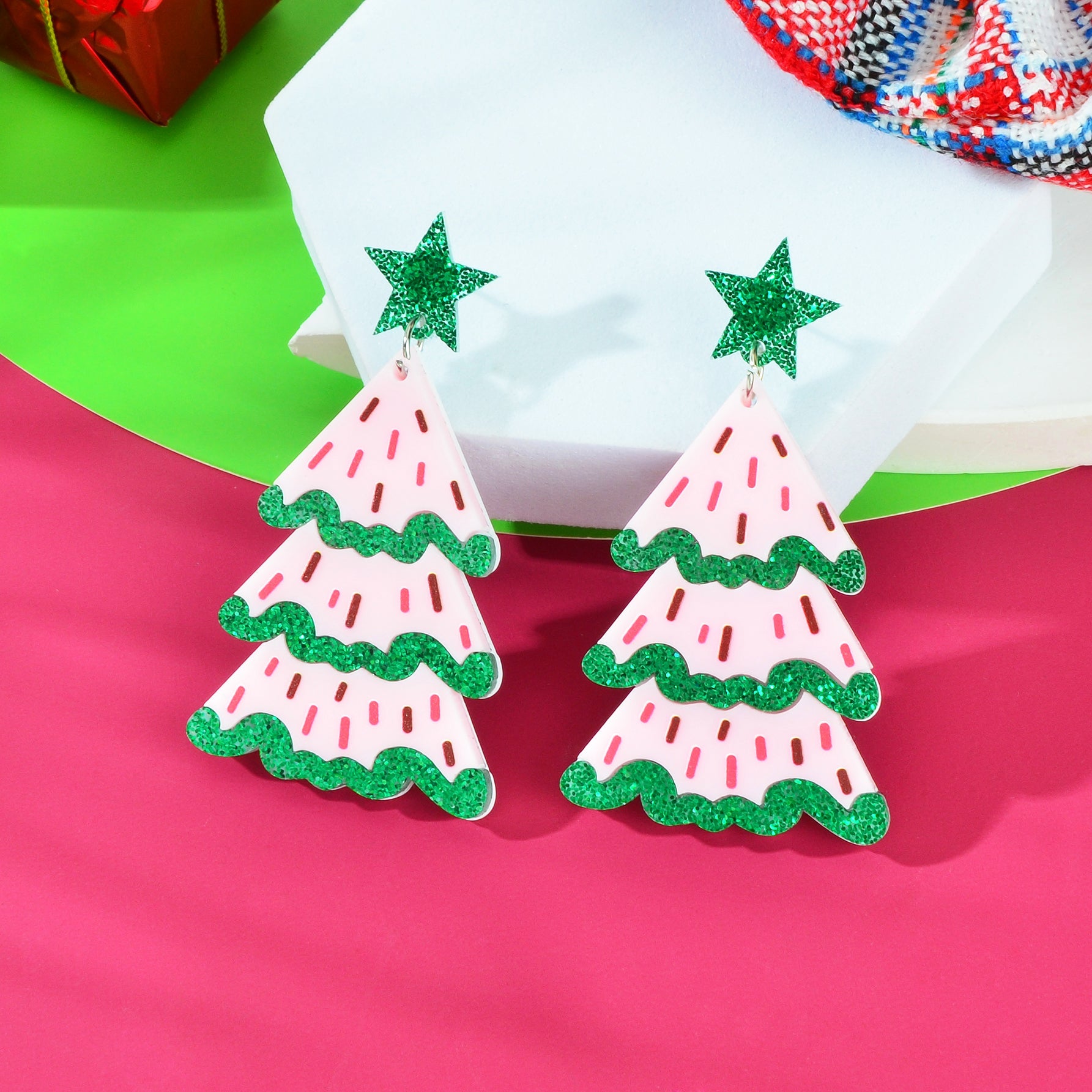 Christmas Festival Jewellery Sequin Decor Star Tree Dangle Acrylic Earrings