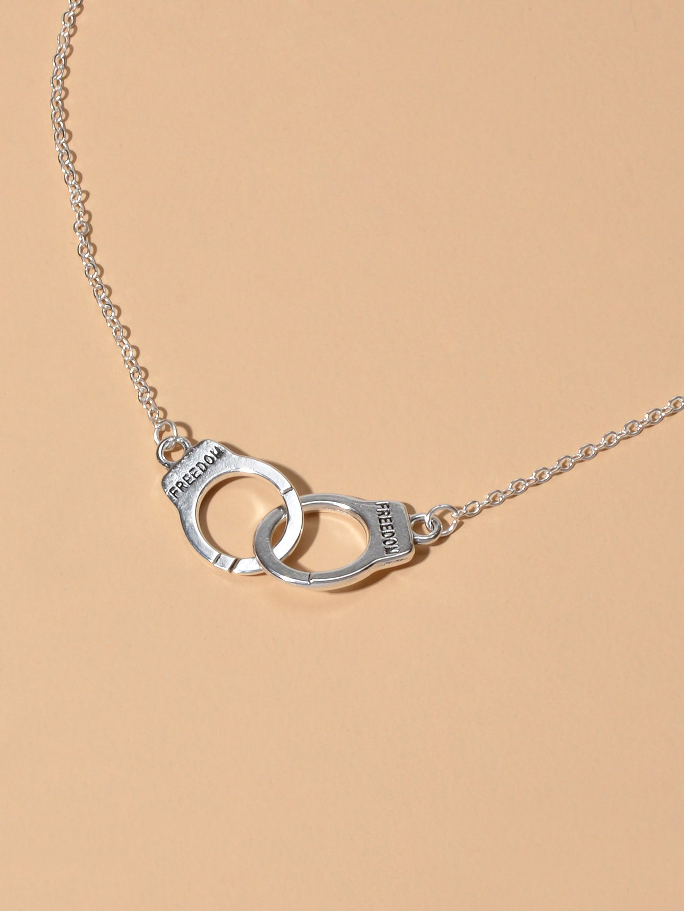 Punk Silver FREEDOM Handcuffs Necklace Boho Lover Jewellery Valentine's Collar-3