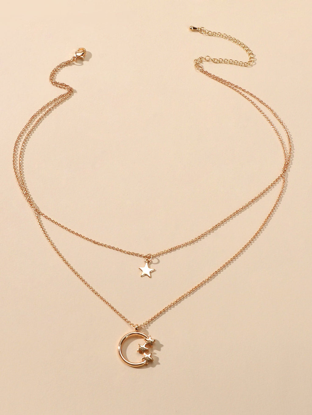 Jewellery Set Double Layer Chain Moon Star Necklace Stackable Wave Knuckle Rings