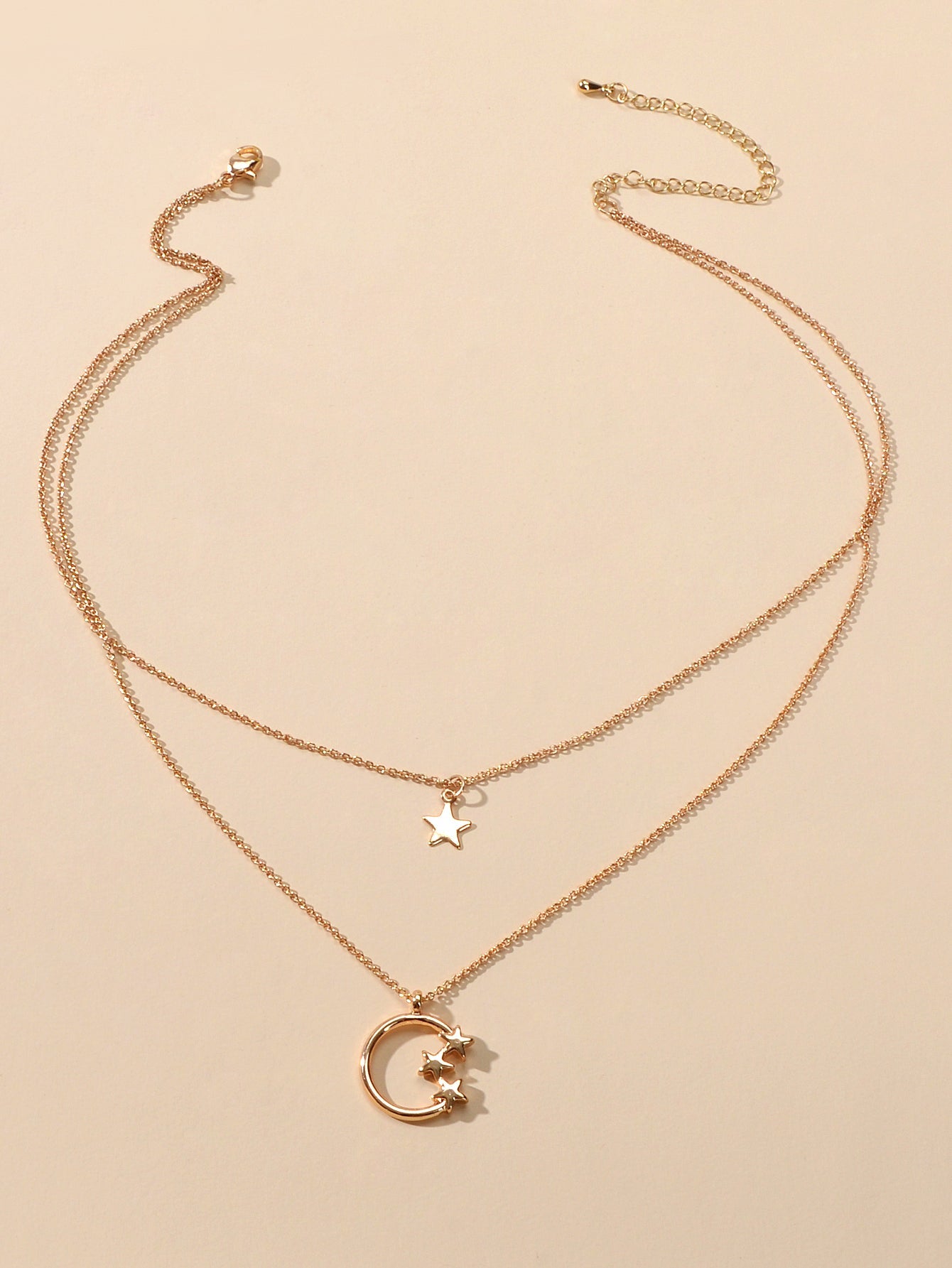 Jewellery Set Double Layer Chain Moon Star Necklace Stackable Wave Knuckle Rings