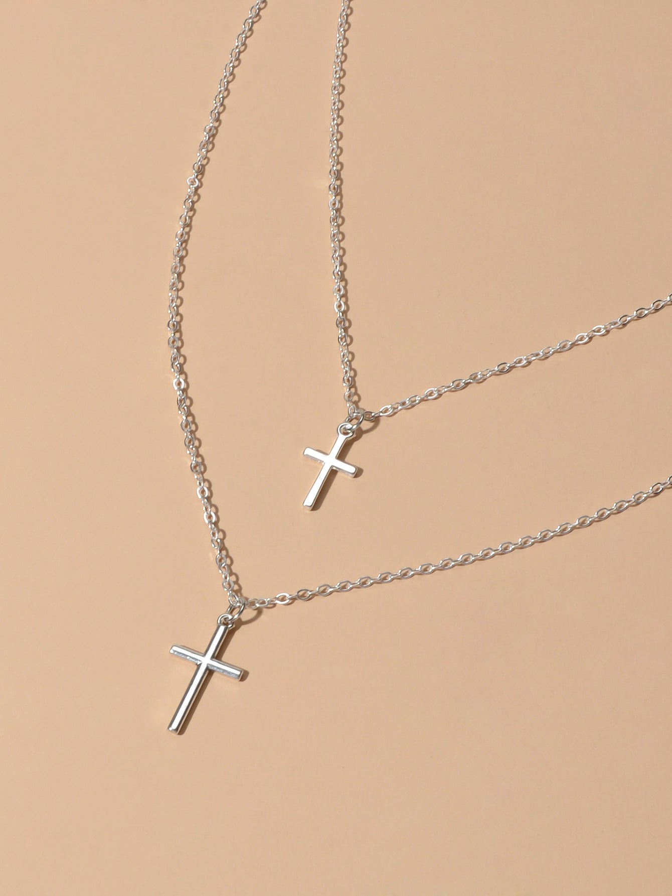 Fashion Jewellery Silver Chain Double layer Chain Cross Pendant Women Necklace-3