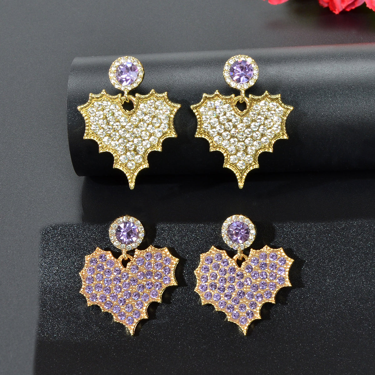 Dazzling Rhinestone Leaf Pendant Stud Earrings Elegant Nature-inspired Jewelry-0