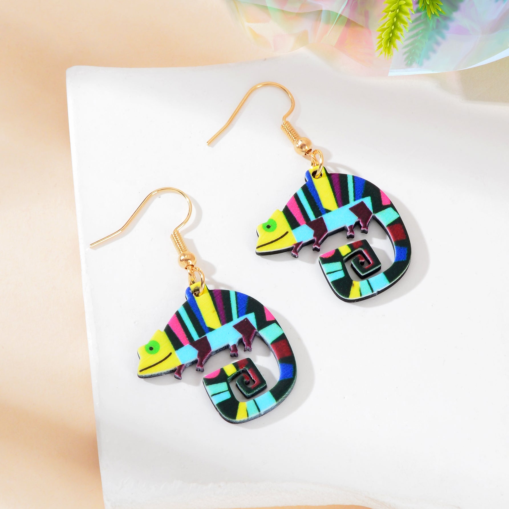 Designer Stylish Colorful Chameleon Acrylic Cute Cartoon Animal Dangle Earrings