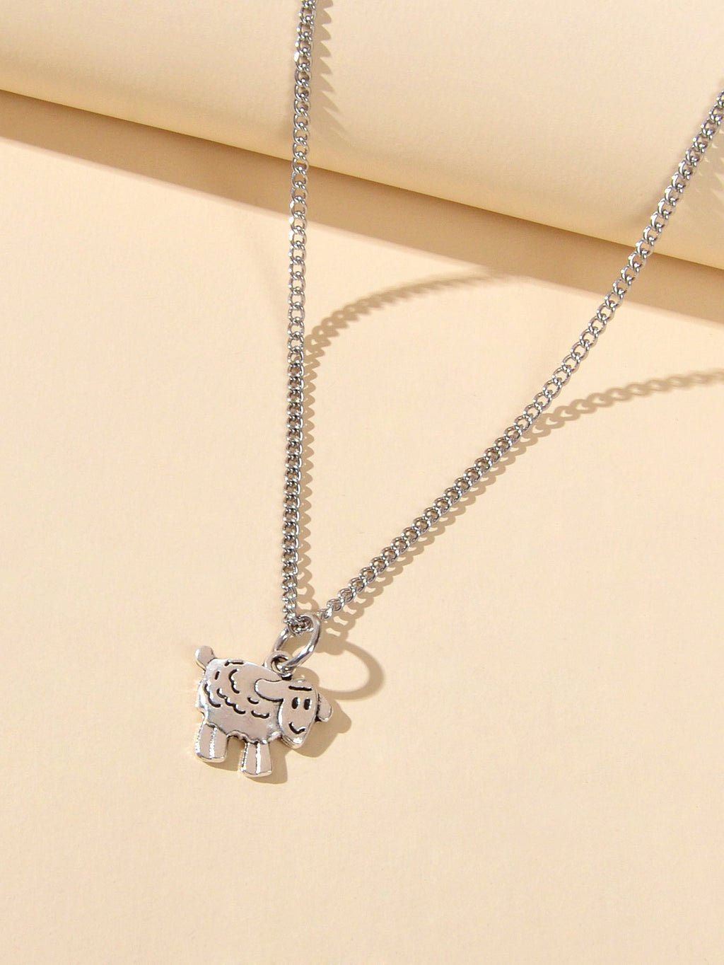 Fashion Jewellery Silver Chain Minimalist Cartoon Sheep Pendant Necklace Gift-3