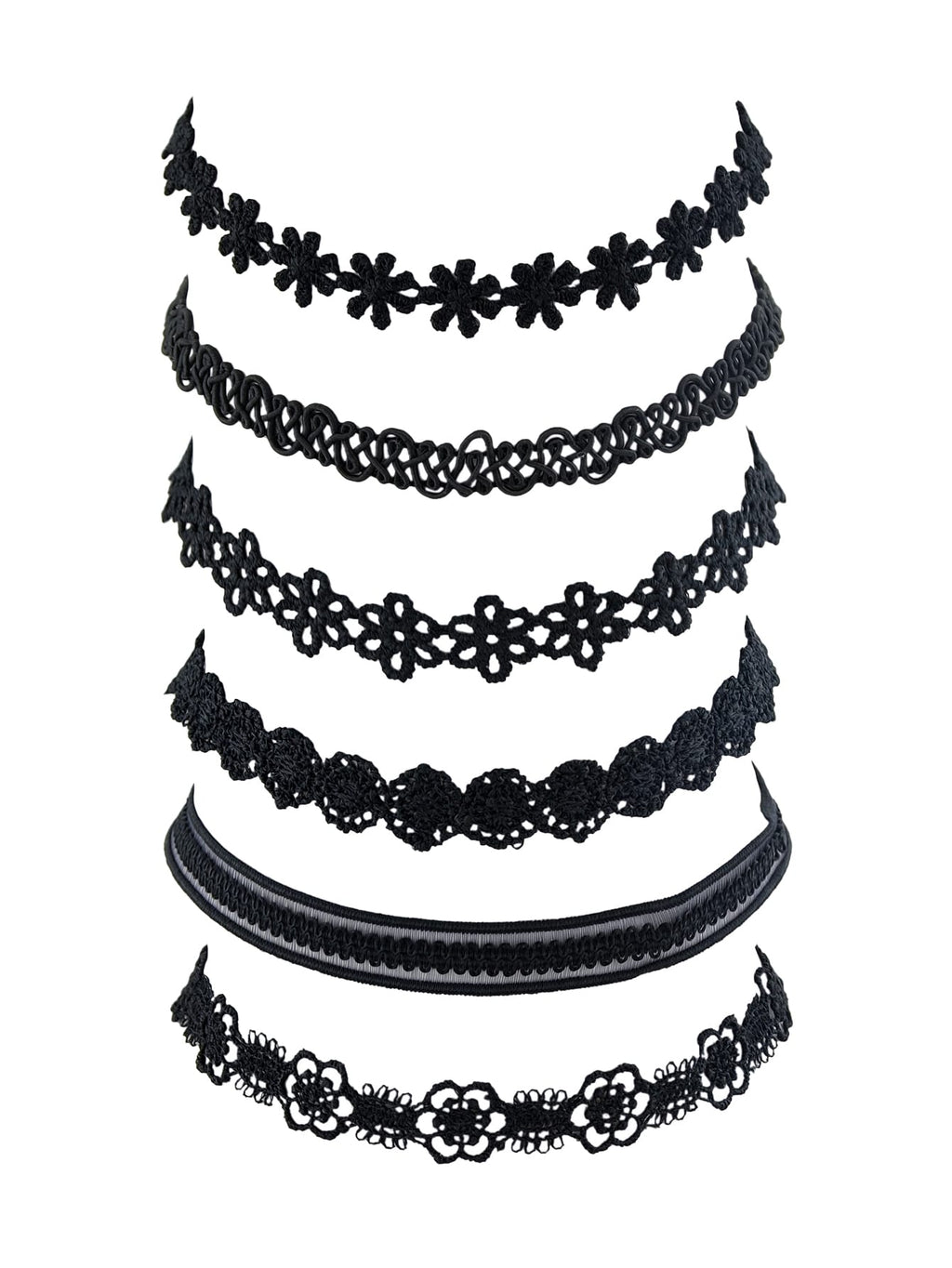 6 pcs 90s Black Lace Flower Retro Tattoo Choker Set Necklaces Punk Gothic Collar-1