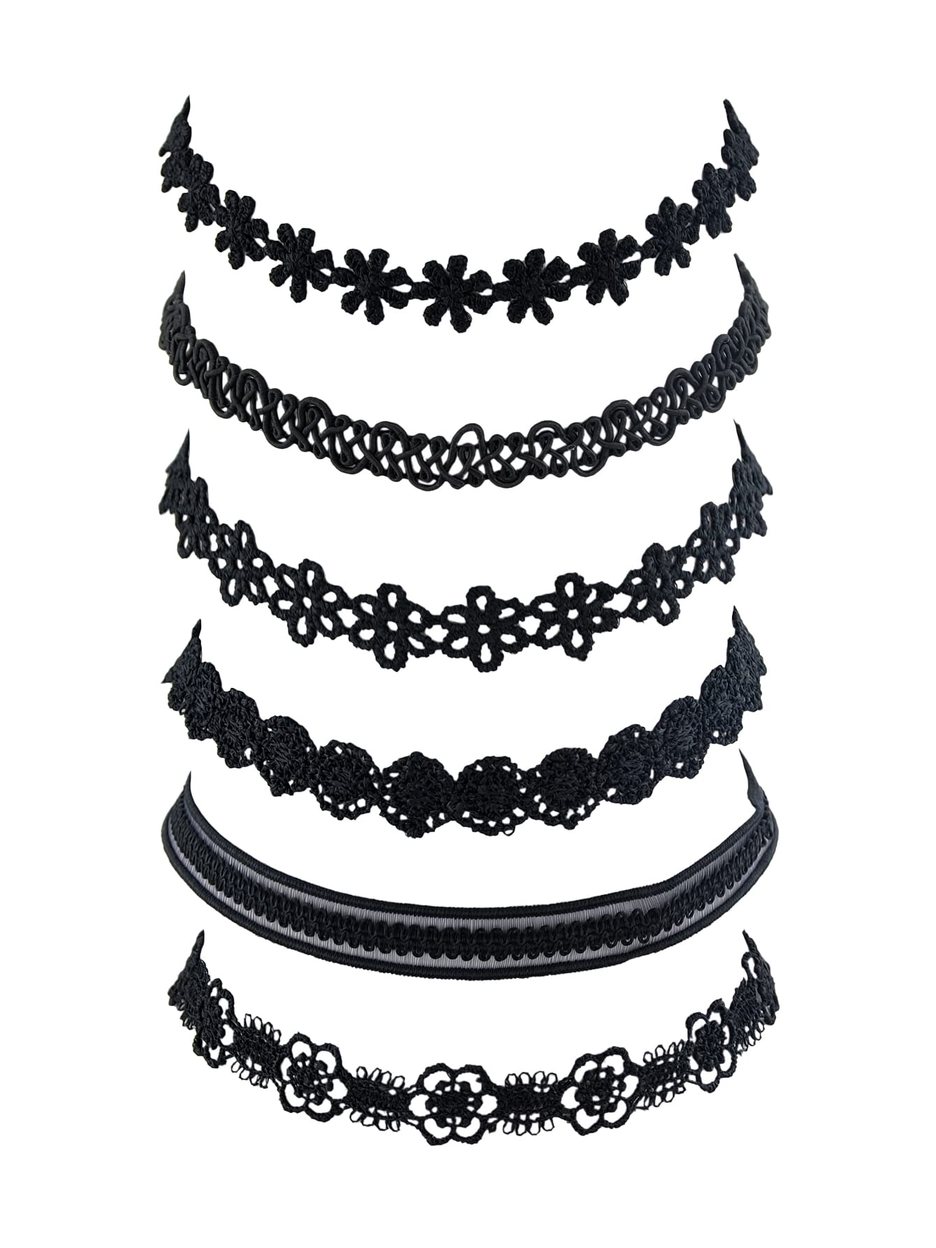 6 pcs 90s Black Lace Flower Retro Tattoo Choker Set Necklaces Punk Gothic Collar-1