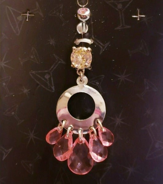 Multi-Crystal Oval Navel Dangle-0