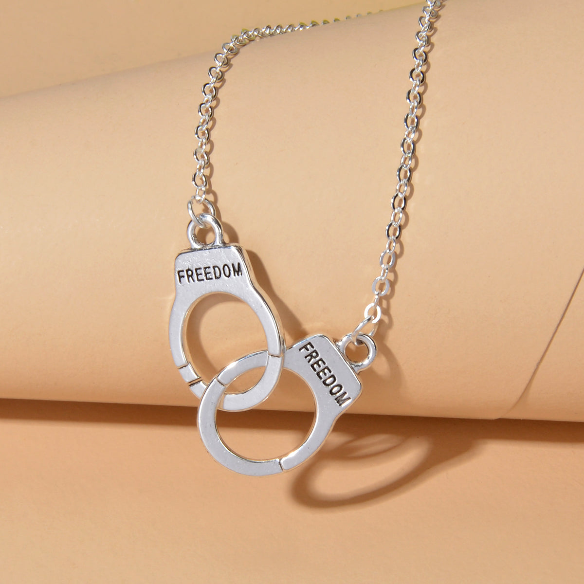 Punk Silver FREEDOM Handcuffs Necklace Boho Lover Jewellery Valentine's Collar-0