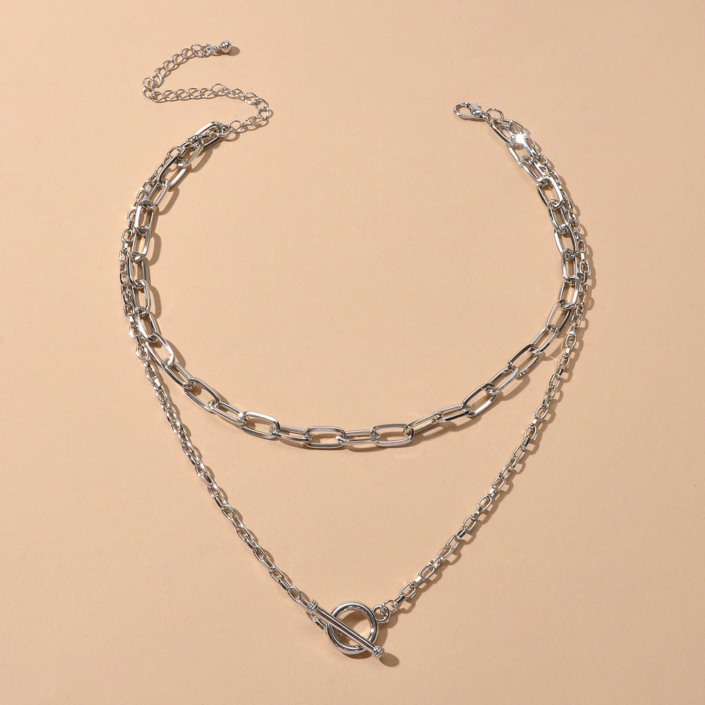 AU Post Punk Double layer Hip Hop Chunky Chain Buckle Necklace Bib Jewellery