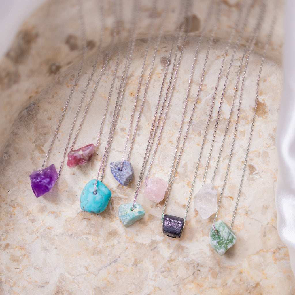 Raw Crystal 14K Gold, Silver Birthstone Necklace-15
