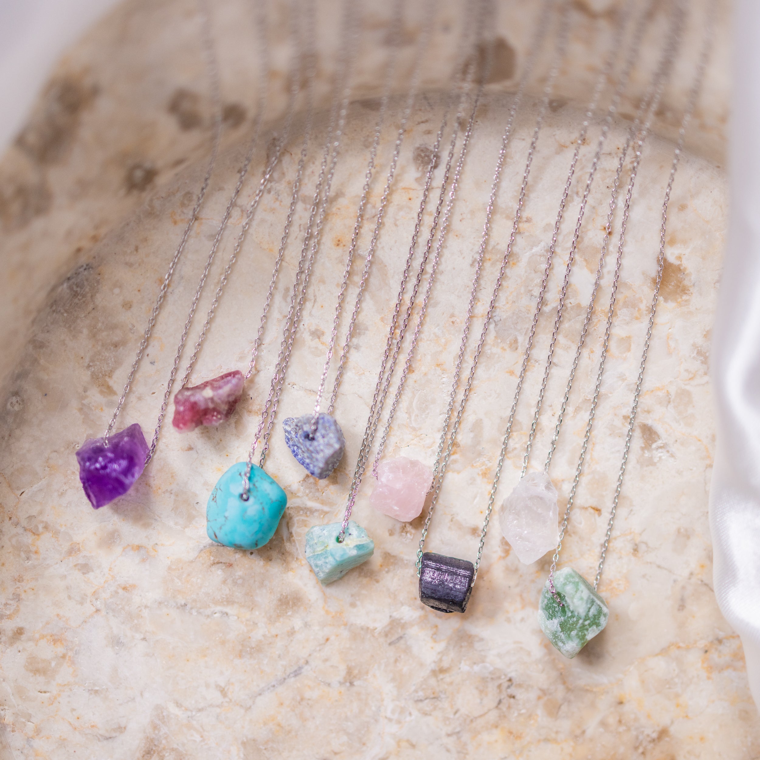 Raw Crystal 14K Gold, Silver Birthstone Necklace-15
