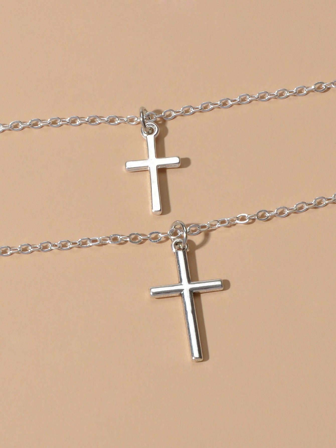 Fashion Jewellery Silver Chain Double layer Chain Cross Pendant Women Necklace-4