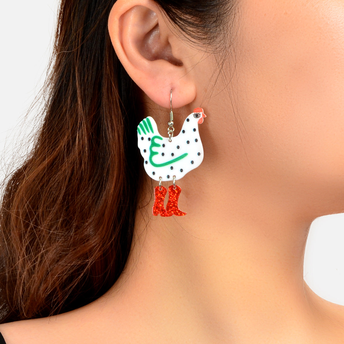Cute Design Hen with Boot Dangle Lightweight Acrylic Chicken Earrings Party Gift-0