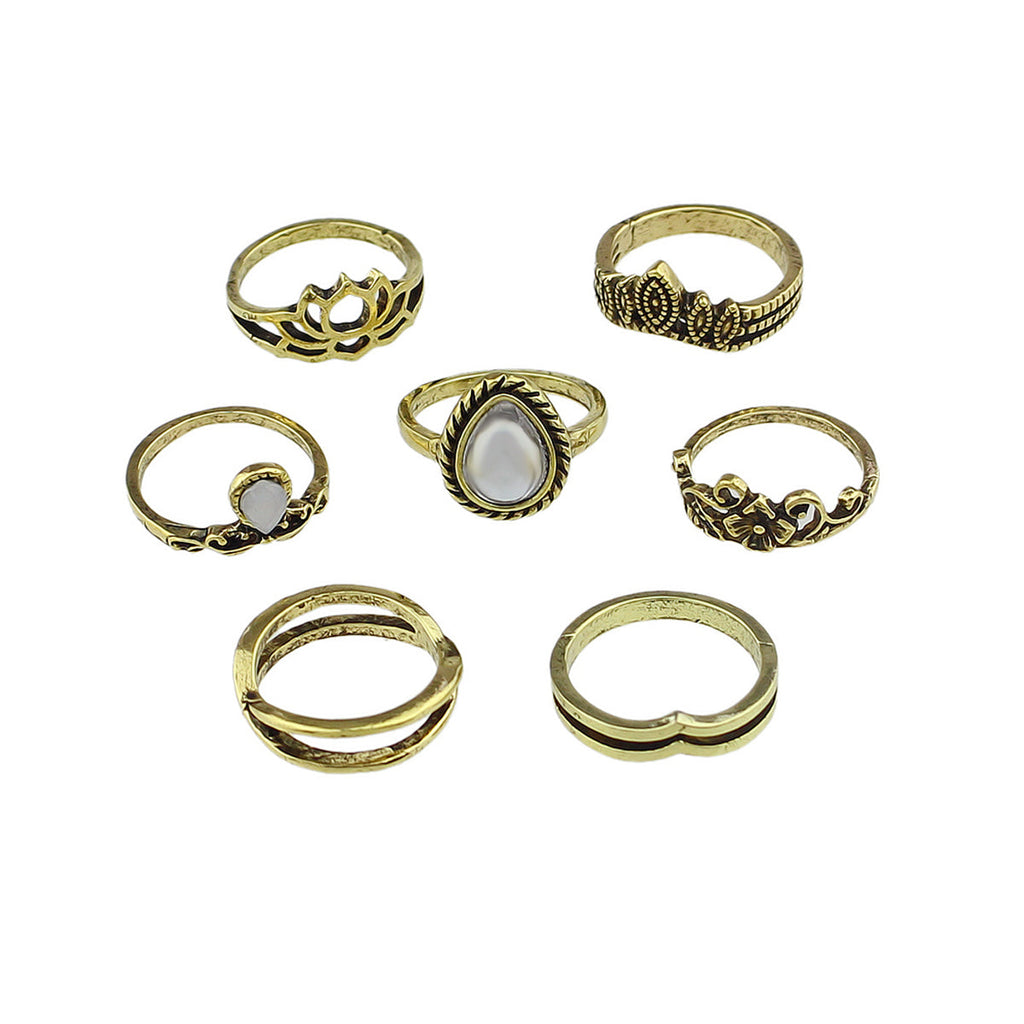 Tribal Ethnic 7 pcs Antique Silver Multiple Stackable Knuckle Finger Ring Set-0