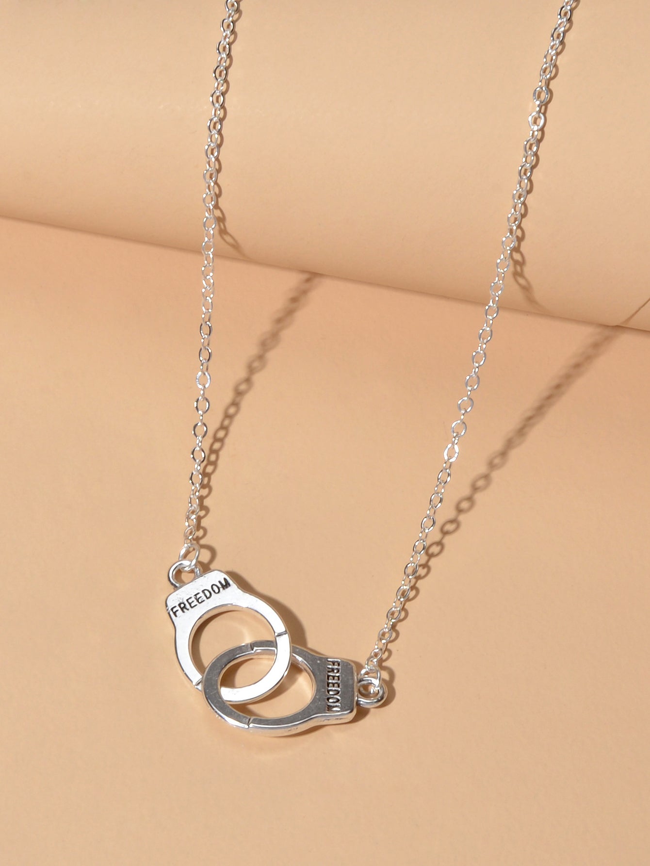 Punk Silver FREEDOM Handcuffs Necklace Boho Lover Jewellery Valentine's Collar-4