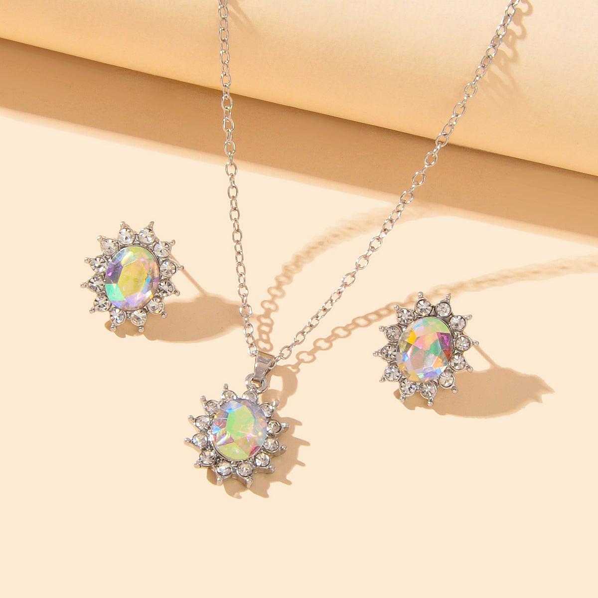 Anniversary Wedding Jewelry Blue Simulated Gemstone Charm Necklace Stud Earrings