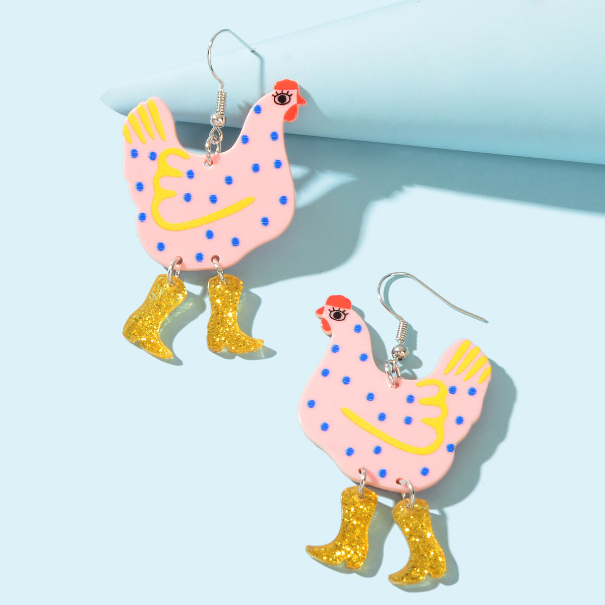 Cute Design Hen with Boot Dangle Lightweight Acrylic Chicken Earrings Party Gift-7
