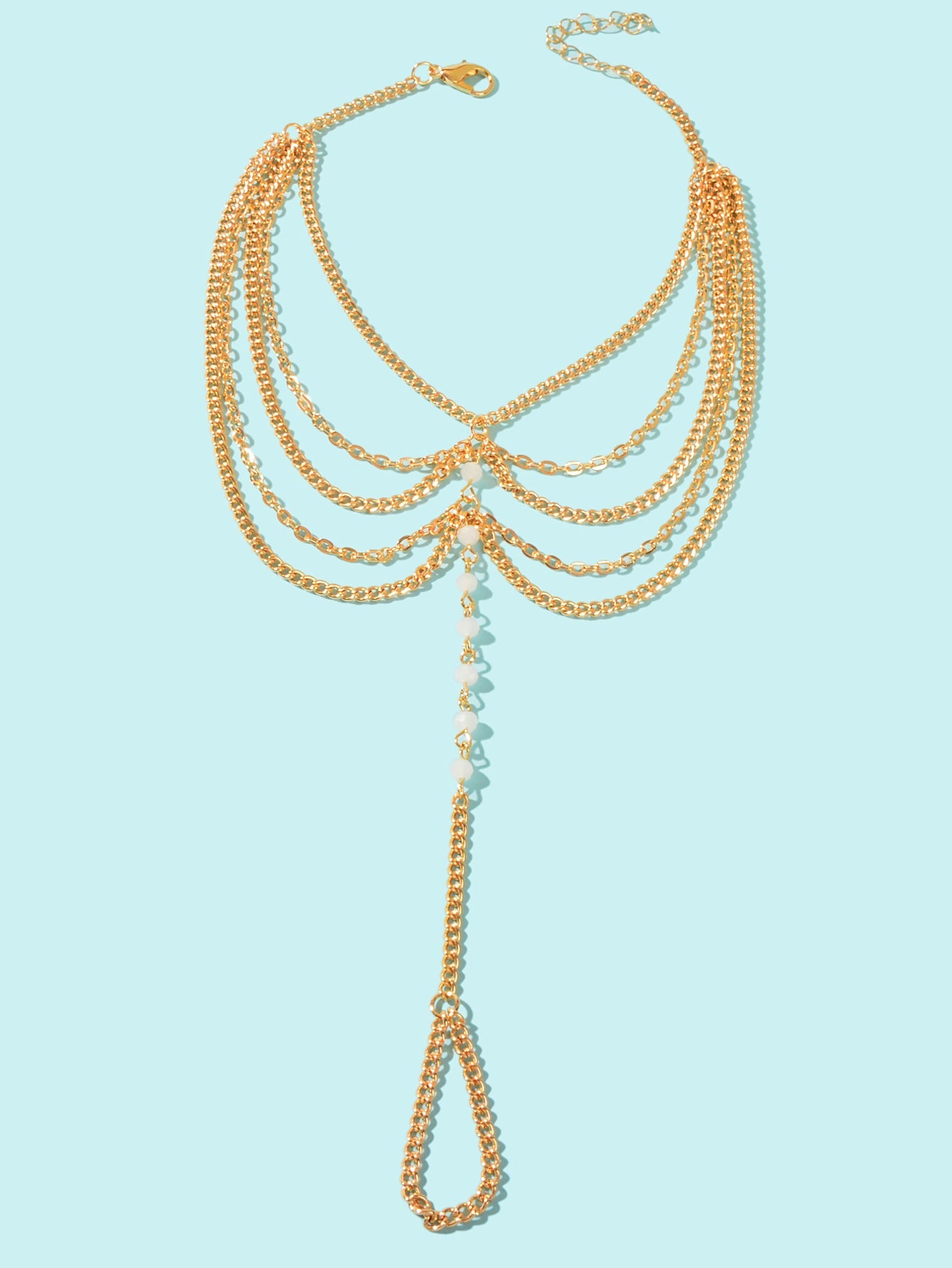 Beach Holiday Foot Jewellery Gold Tone Layered Chain Tassel Anklet with Toe Ring