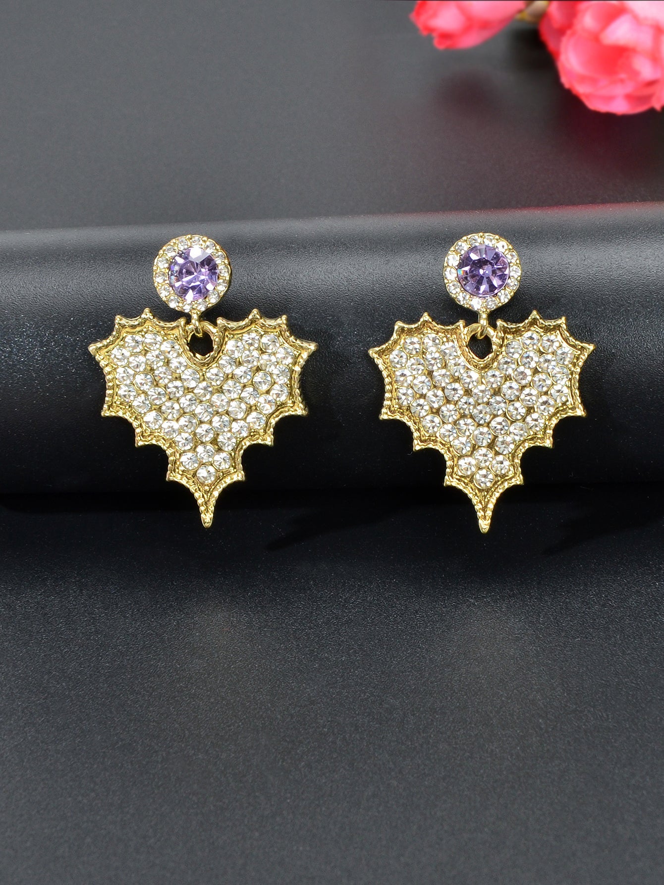 Dazzling Rhinestone Leaf Pendant Stud Earrings Elegant Nature-inspired Jewelry-1