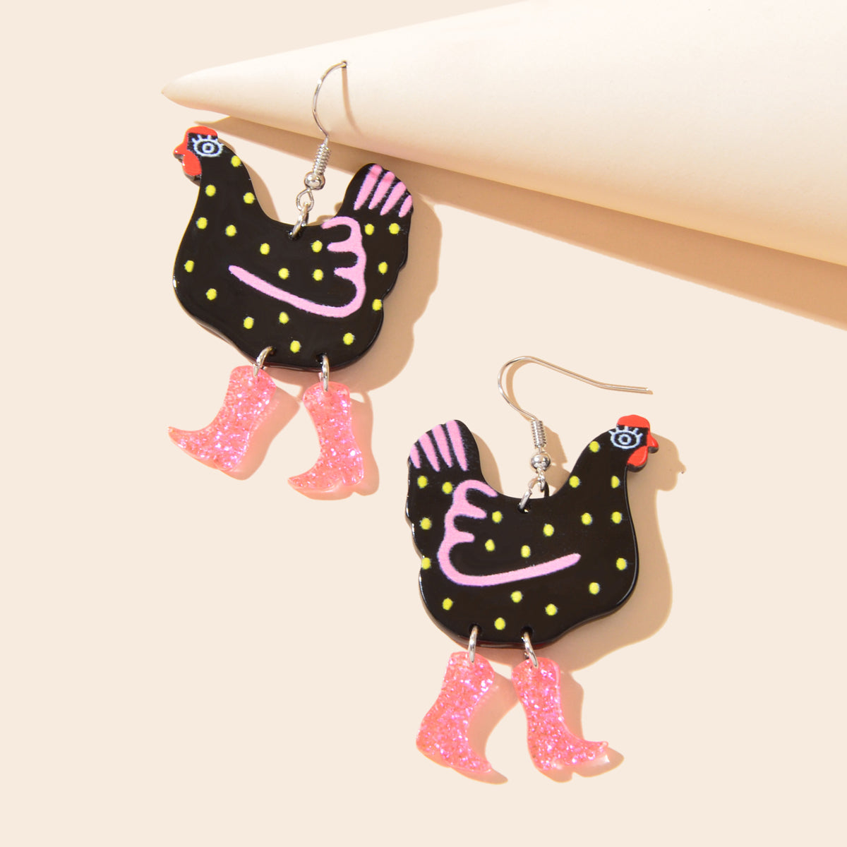 Cute Design Hen with Boot Dangle Lightweight Acrylic Chicken Earrings Party Gift-6