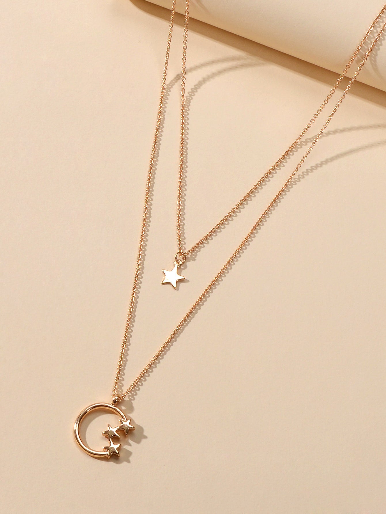 Jewellery Set Double Layer Chain Moon Star Necklace Stackable Wave Knuckle Rings