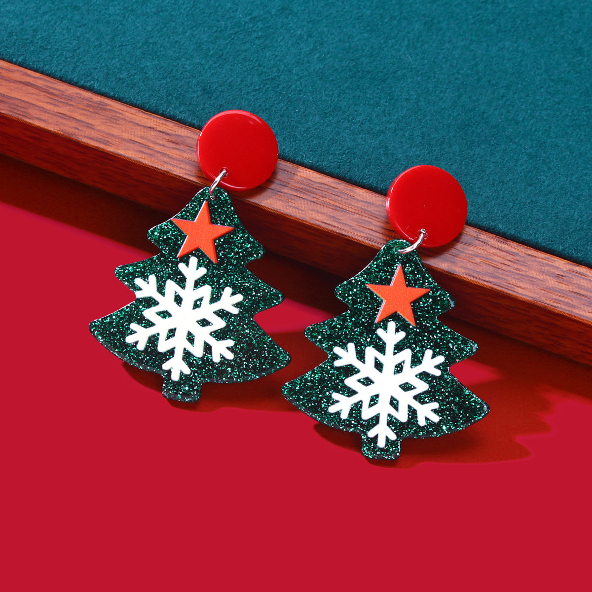 Green Christmas Tree with Star Snowflake Acrylic Stud Earrings Festival JewelryFestival Jewelry-0