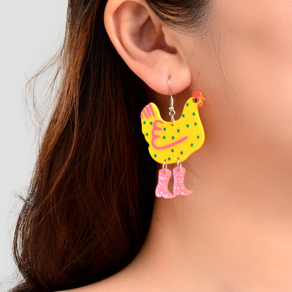 Cute Design Hen with Boot Dangle Lightweight Acrylic Chicken Earrings Party Gift-4