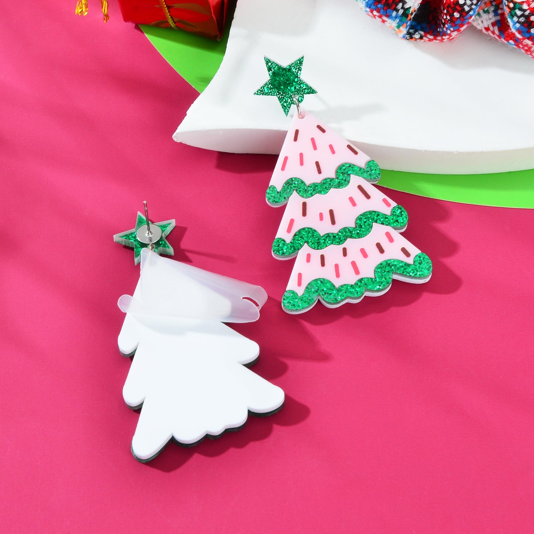 Christmas Festival Jewellery Sequin Decor Star Tree Dangle Acrylic Earrings