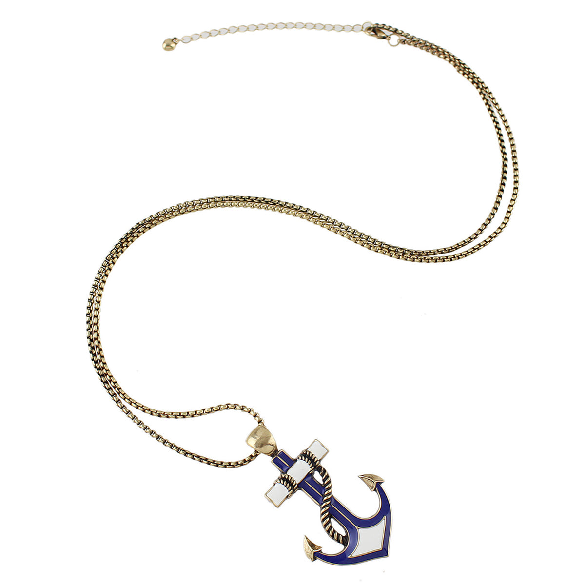 Nautical Jewelry Long Chain White Blue Anchor Pendant Necklace Ocean Accessories