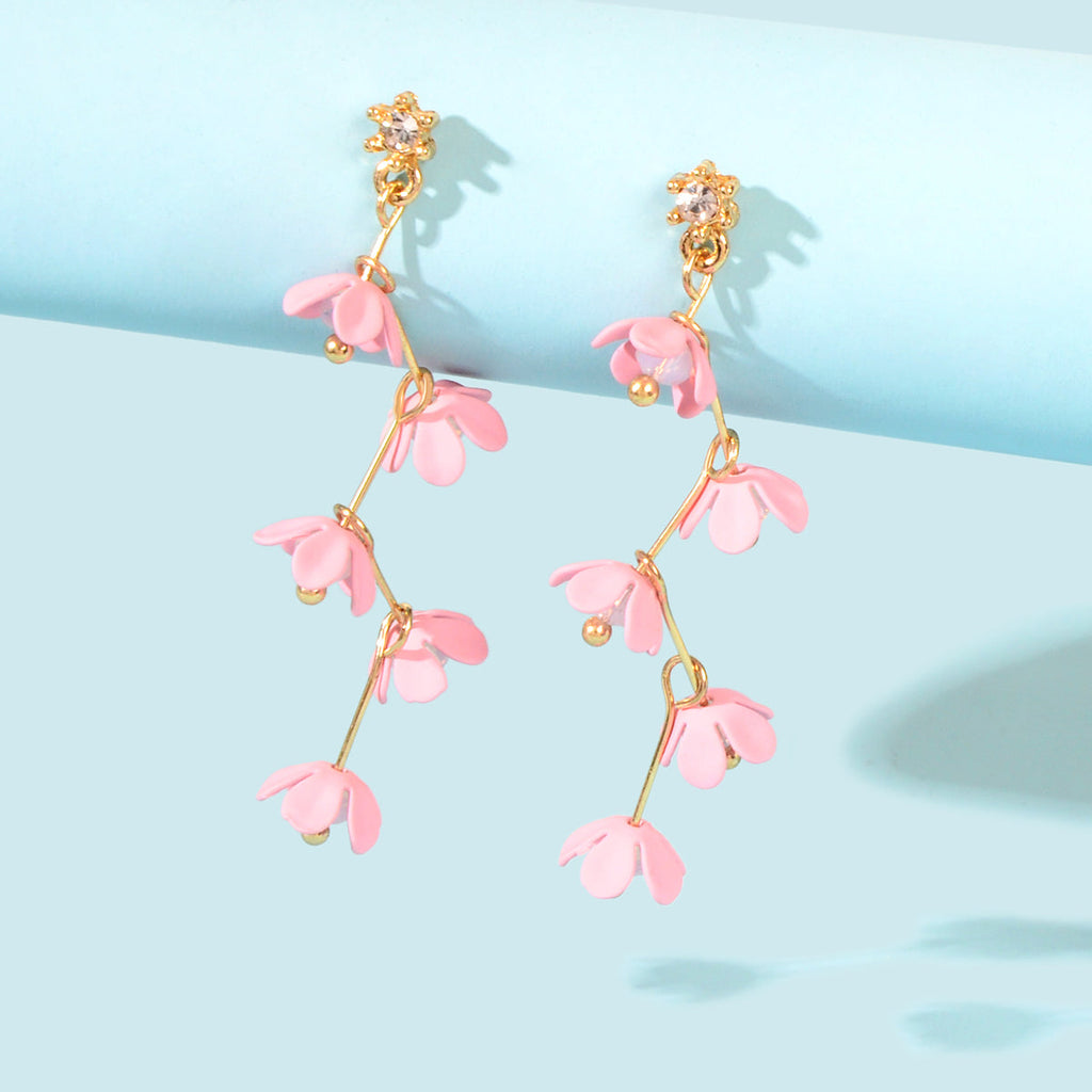 Beautiful Bijoux Pink Flower Pierced Hypoallergenic Dangle Trendy Earrings Gift