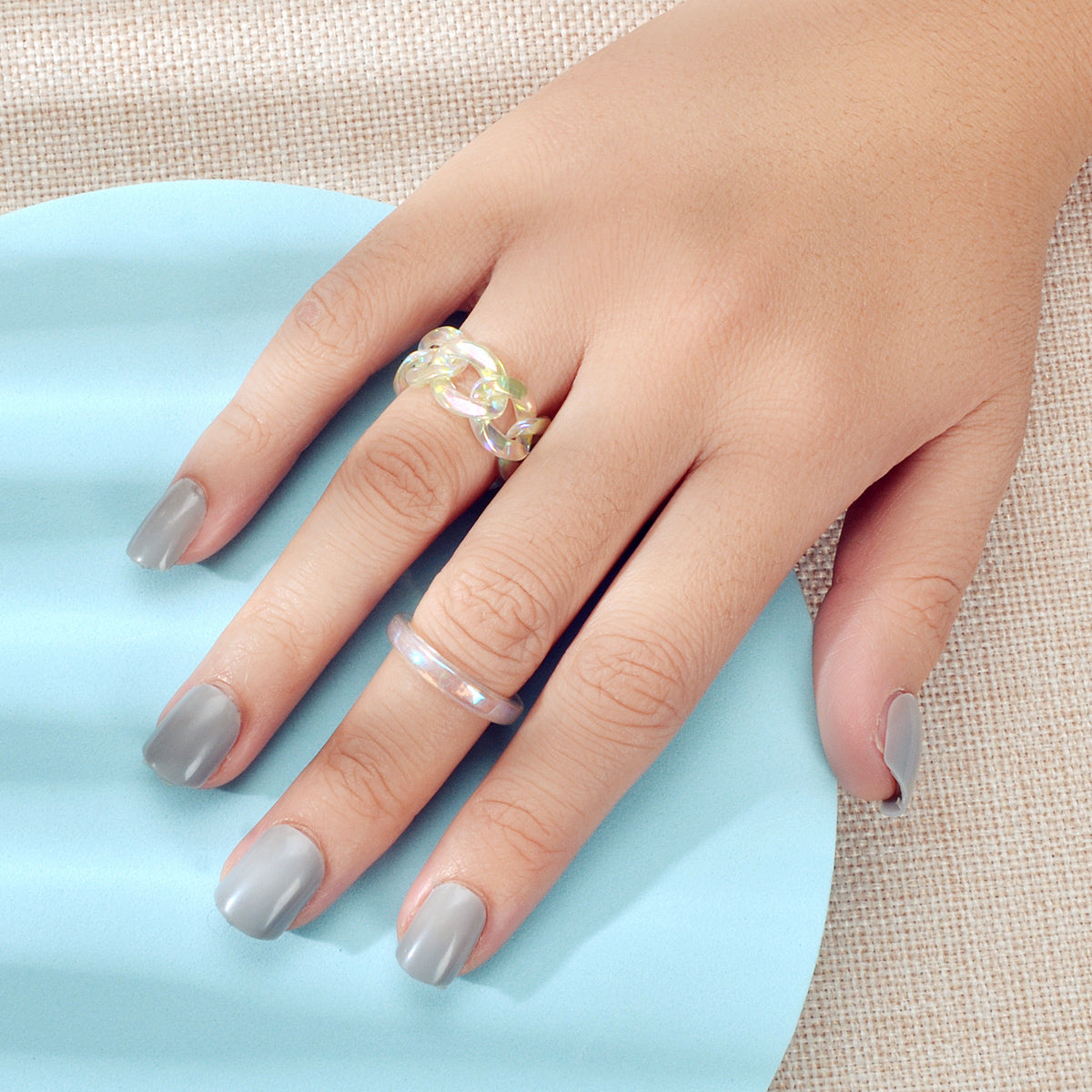 Stackable 2pcs Transparent Acrylic Resin Finger Ring set Multiple Ring Bulk Pack-0