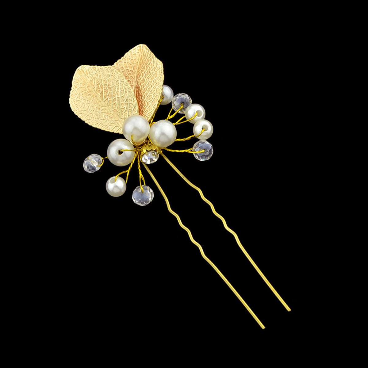 Hair Accessories Pearl Beads Gold Leaf Hair Sticks Wedding Party Hair Clips Gift
