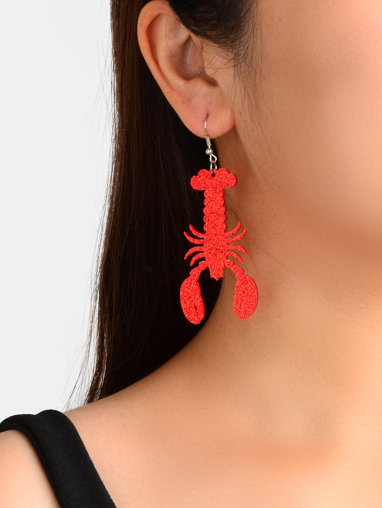 Unique Design Shining Red Resin Acrylic Lobster Big Party Chunky Trendy Earrings-0