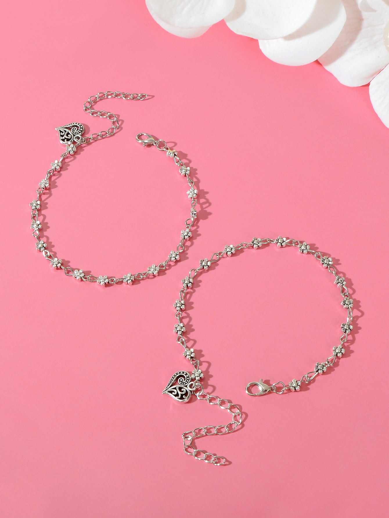 2pcs Valentine's Day Vintage Anklets Matching Couple Best Friend Foot Jewellery-1