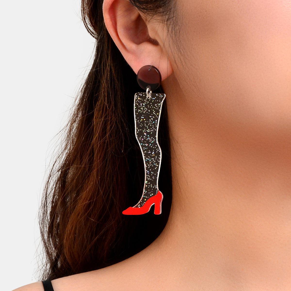 Shiny Unique Funny Resin Transparent Leg Chic High Heel Shoes Stud Earrings Gift-0