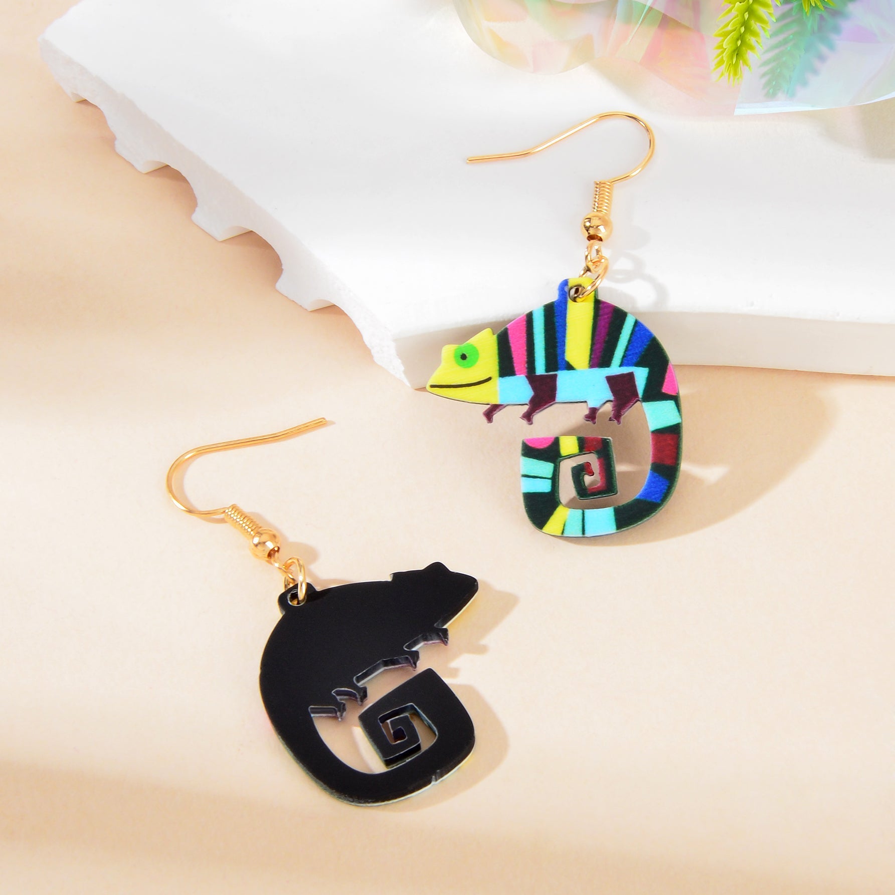 Designer Stylish Colorful Chameleon Acrylic Cute Cartoon Animal Dangle Earrings