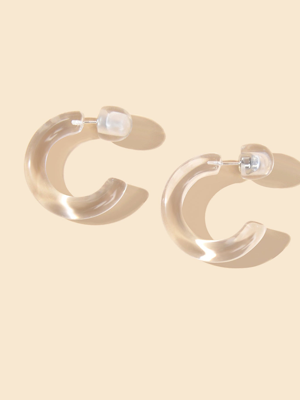Fashion Design Resin Transparent Acrylic C shape Stud Huggie Hoop Stud Earrings-0