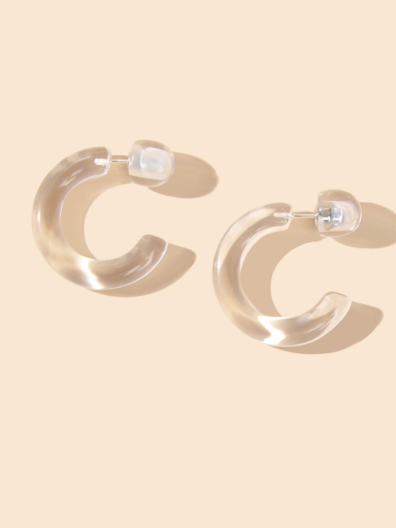 Fashion Design Resin Transparent Acrylic C shape Stud Huggie Hoop Stud Earrings-0